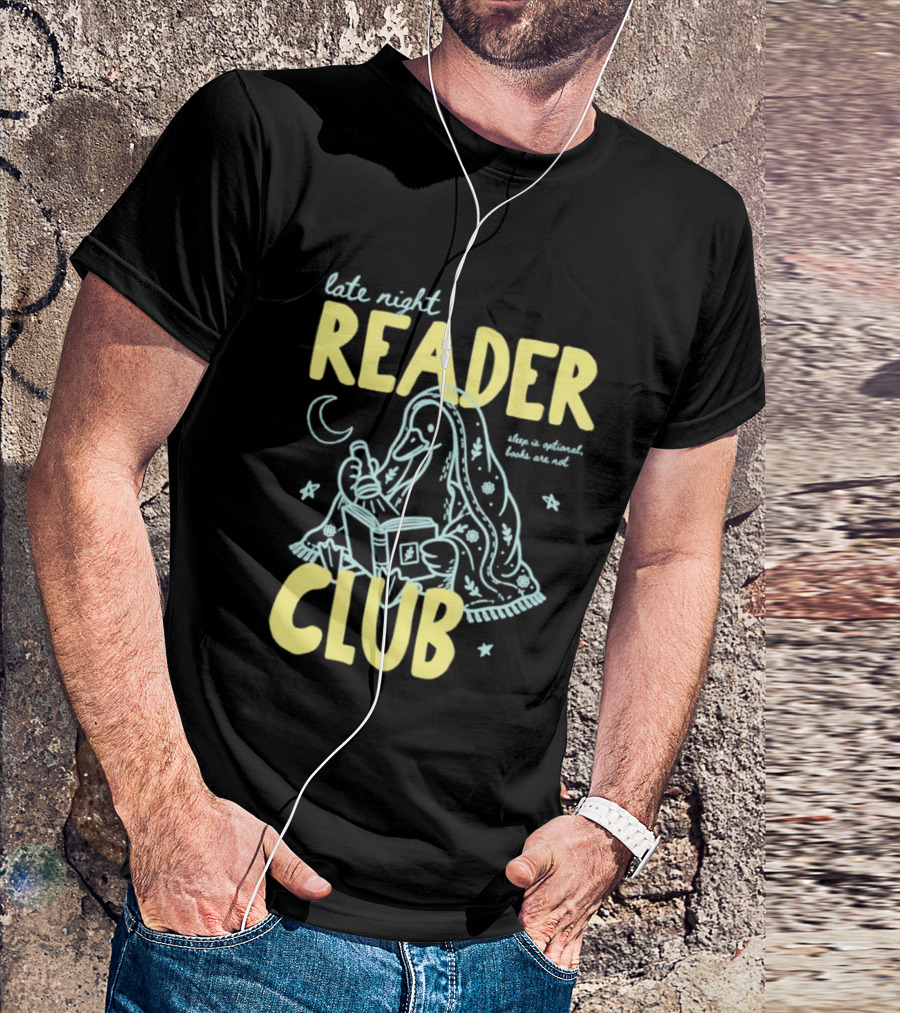Late Night Reader Club Penguin Reading Moon Stars Sleep Is Optional Books Are Not T-Shirt