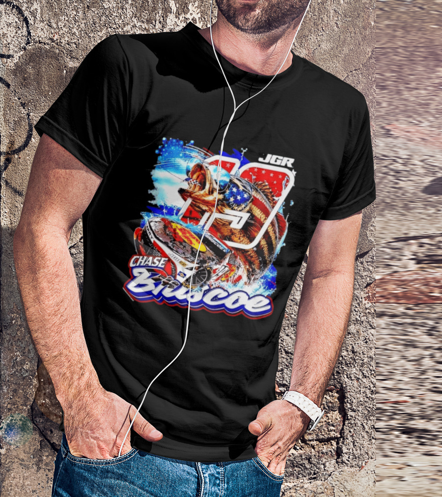 Chase Briscoe 19 JGR NASCAR Bass Pro Shops American Flag Racing Fish T-Shirt