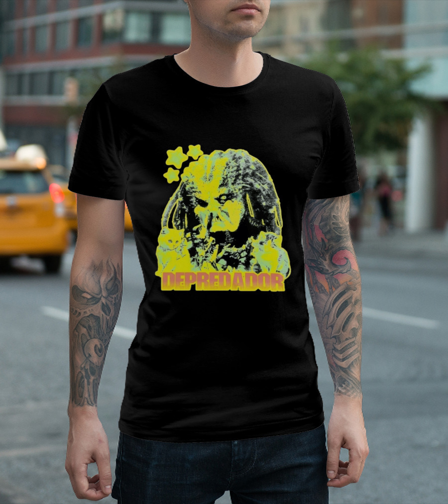 Depredador Predator Sci Fi With Kittens And Stars T-Shirt
