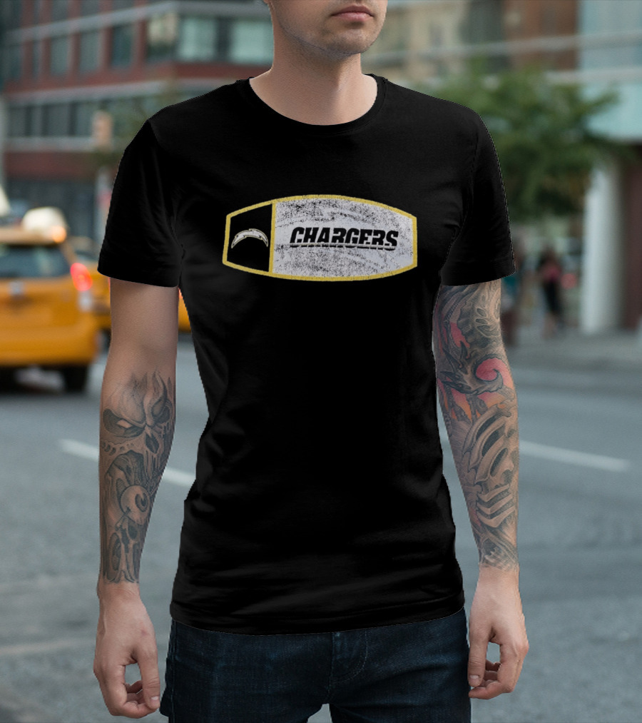 Los Angeles Chargers Distressed Look With Iconic Bolt Border T-Shirt