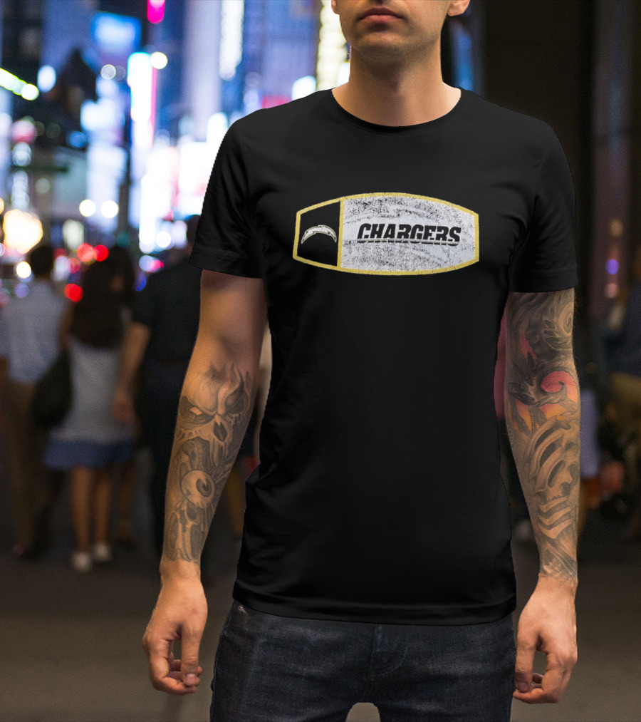 Los Angeles Chargers Distressed Look With Iconic Bolt Border T-Shirt