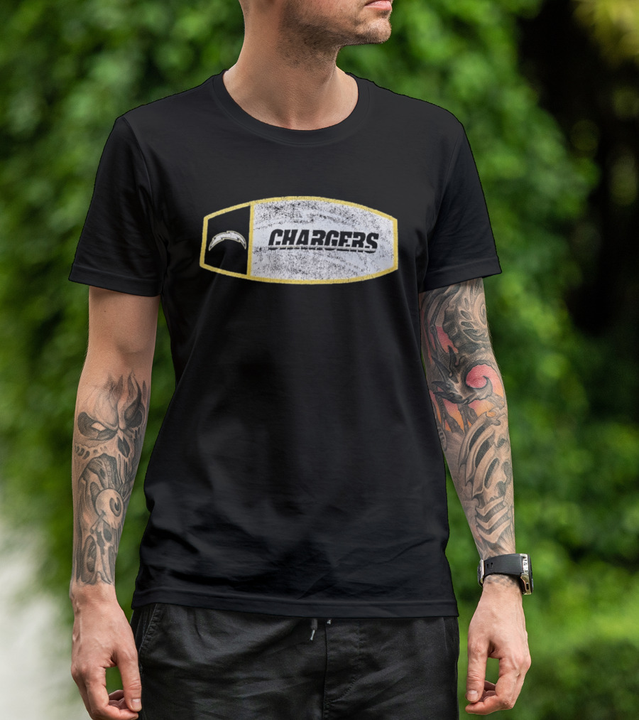 Los Angeles Chargers Distressed Look With Iconic Bolt Border T-Shirt