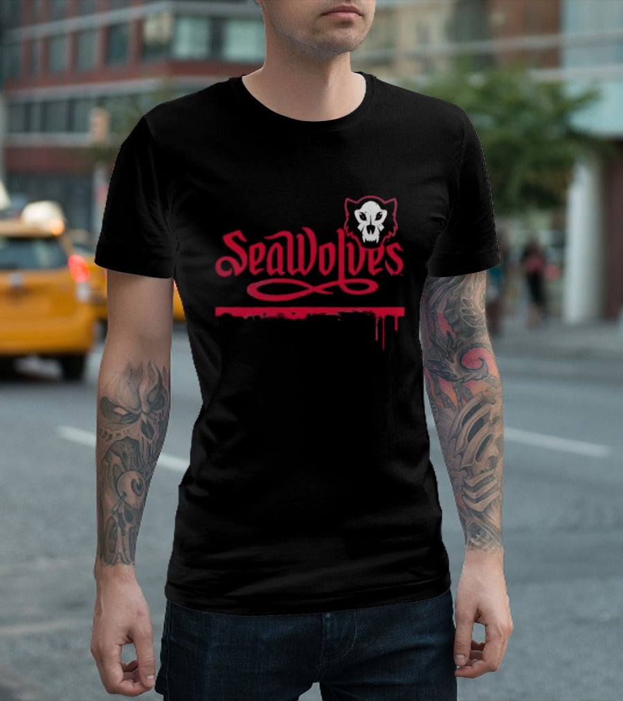 SeaWolves Skull Distressed Hockey Team Fan T-Shirt