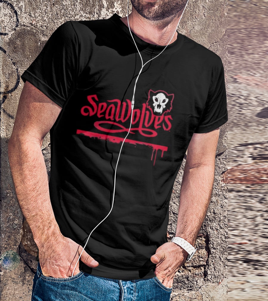 SeaWolves Skull Distressed Hockey Team Fan T-Shirt