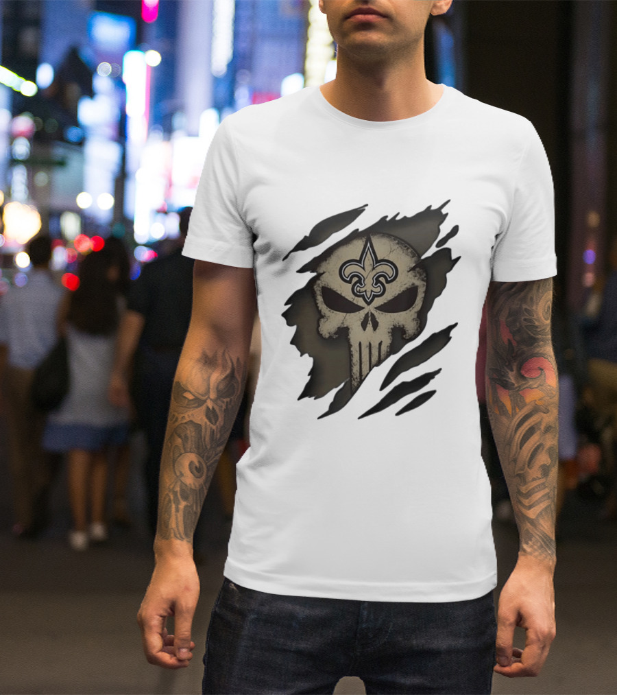 New Orleans Saints Punisher Skull Fleur De Lis Collaboration T-Shirt