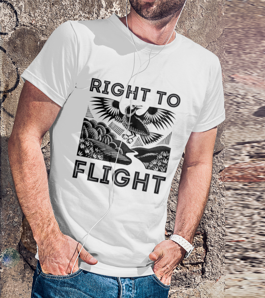 Right To Flight Raven Bird Nature Linocut T-Shirt