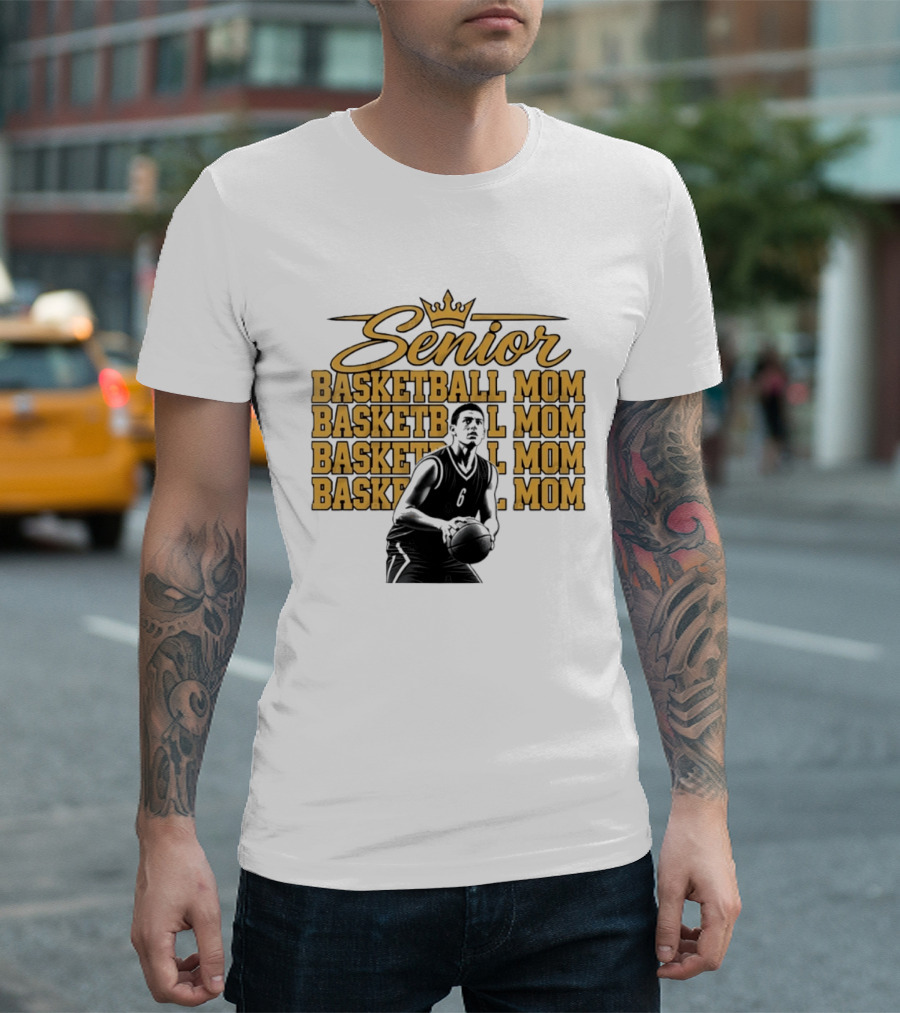 Senior Basketball Mom With Player Silhouette And Crown T-Shirt