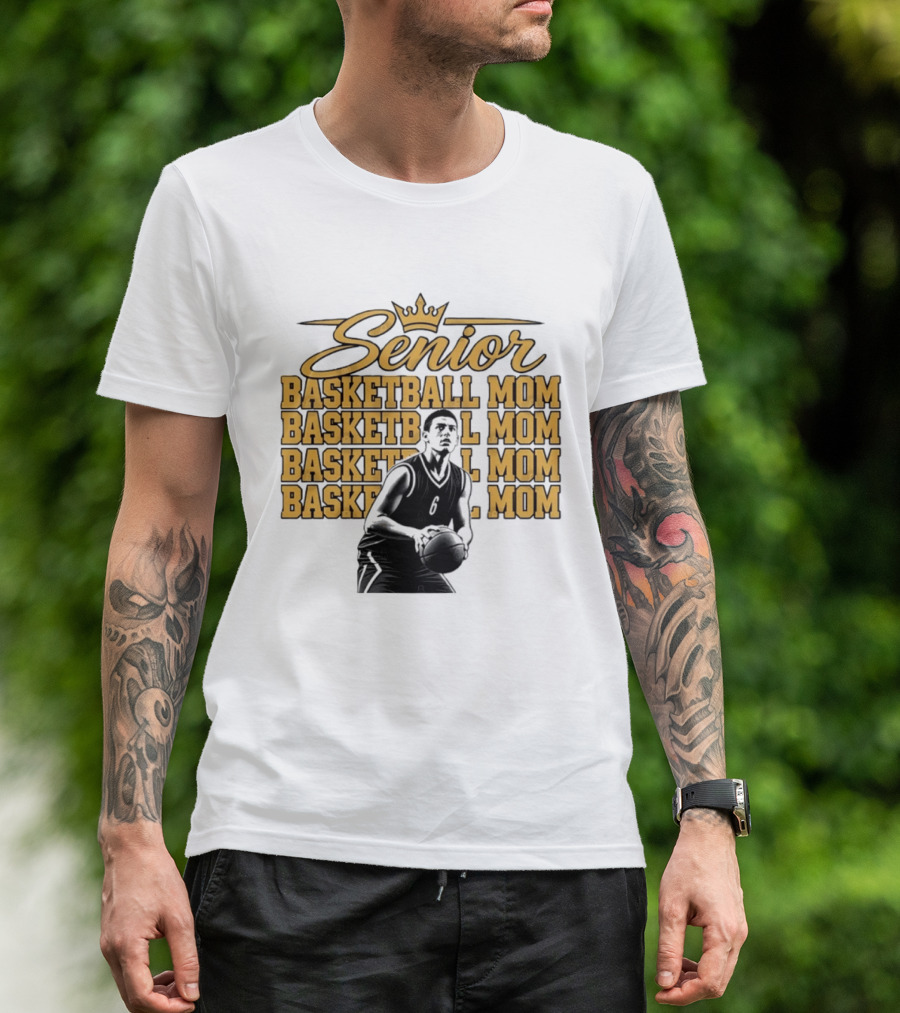 Senior Basketball Mom With Player Silhouette And Crown T-Shirt