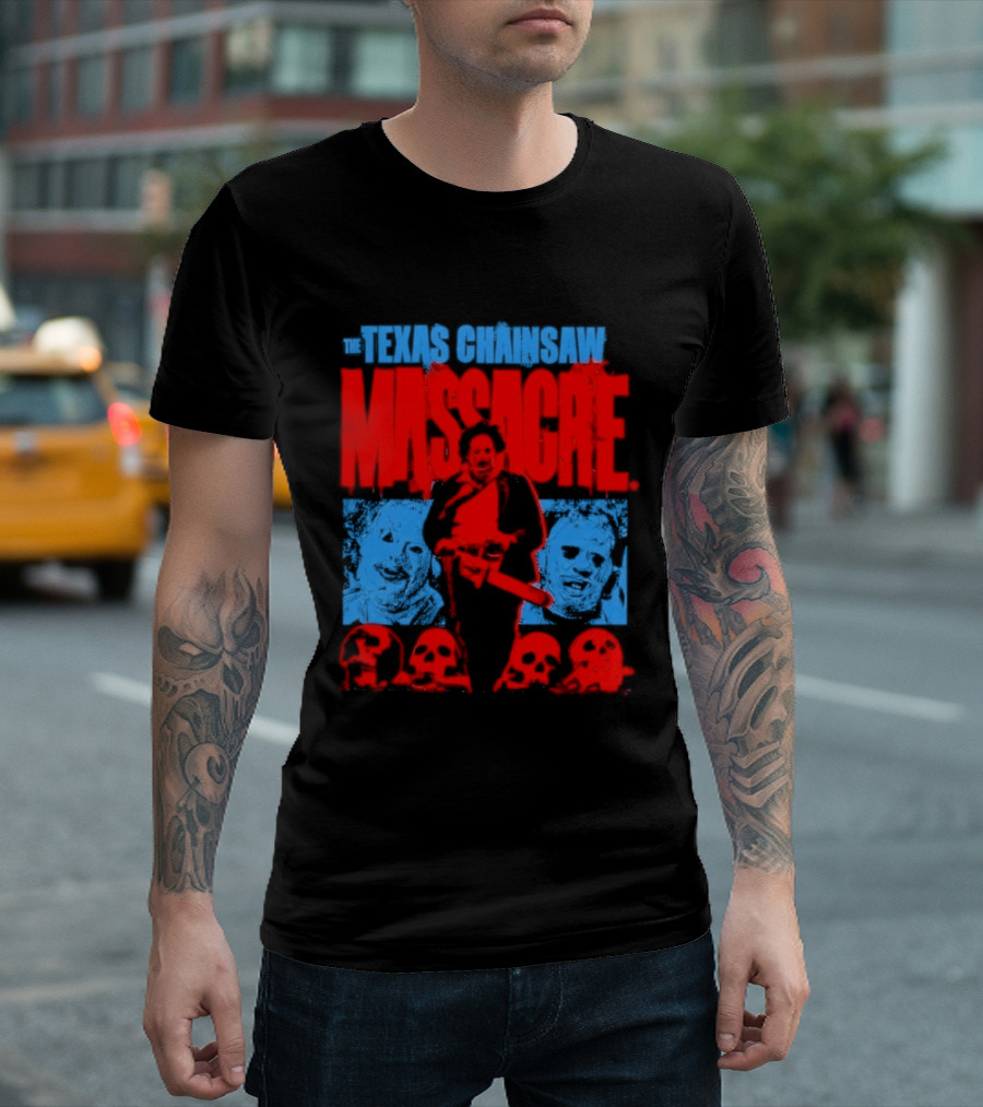 The Texas Chainsaw Massacre Leatherface Horror Movie Skulls Scene T-Shirt