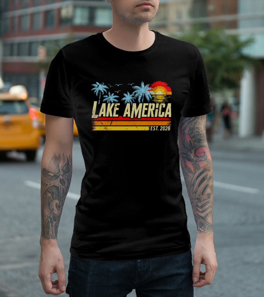 Lake America Sunset Palms Vintage Est 2026 T-Shirt