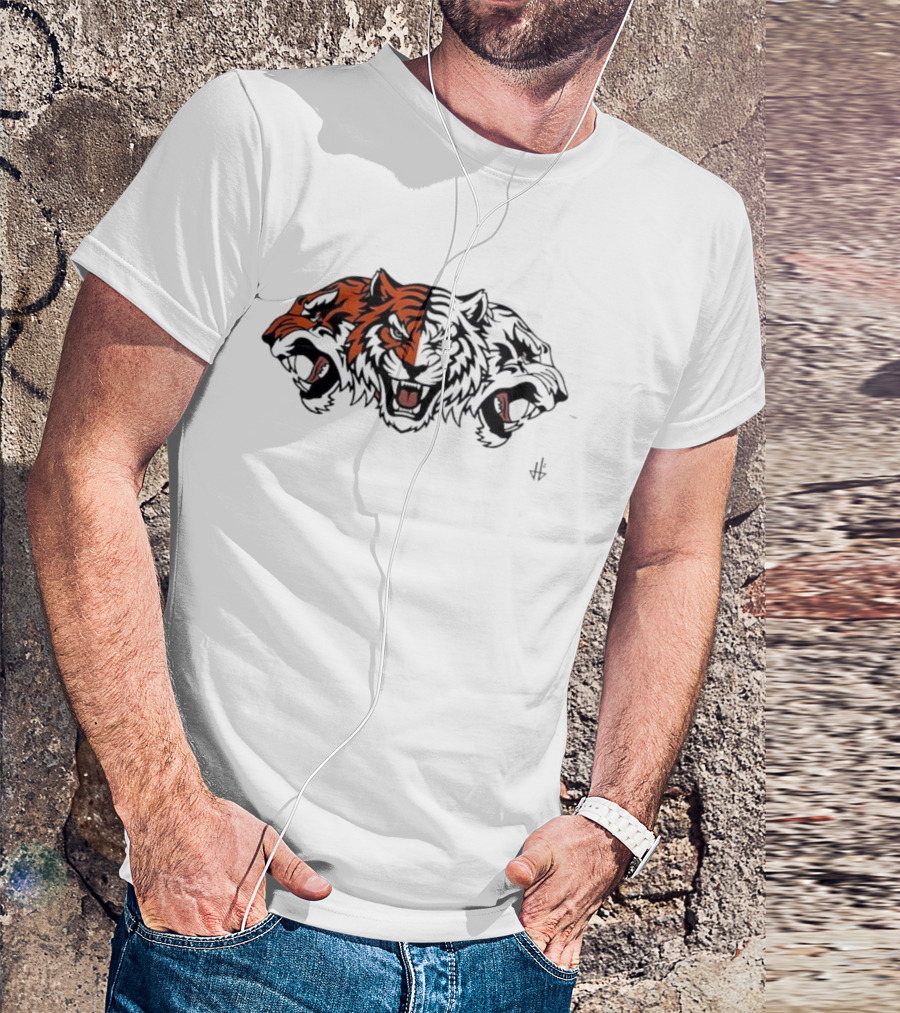 Three Headed Tiger Big Cat Fierce Roaring Trio T-Shirt