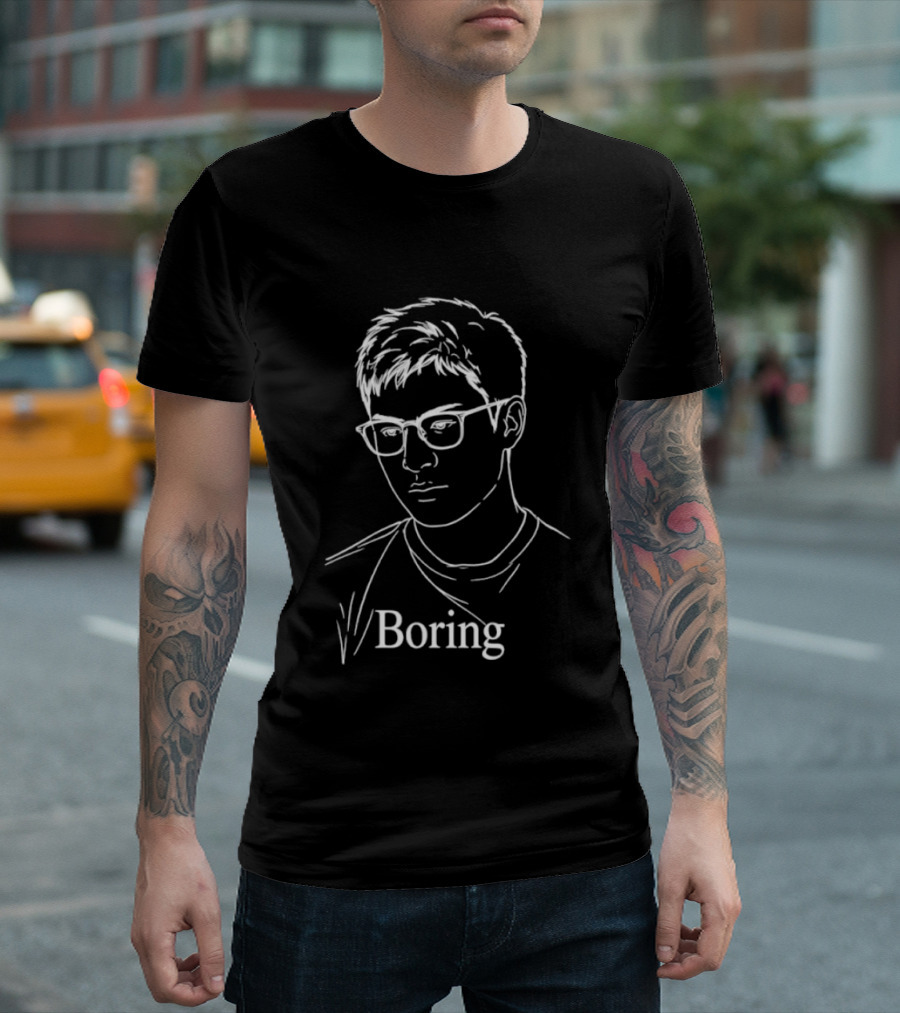 Boring Minimalist Line Art Portrait With Glasses T-Shirt