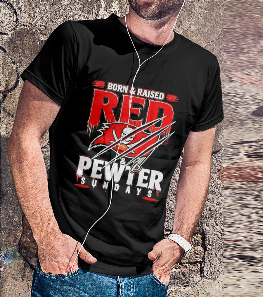 Born & Raised Red & Pewter Sundays Tampa Bay Buccaneers Fan Gear T-Shirt