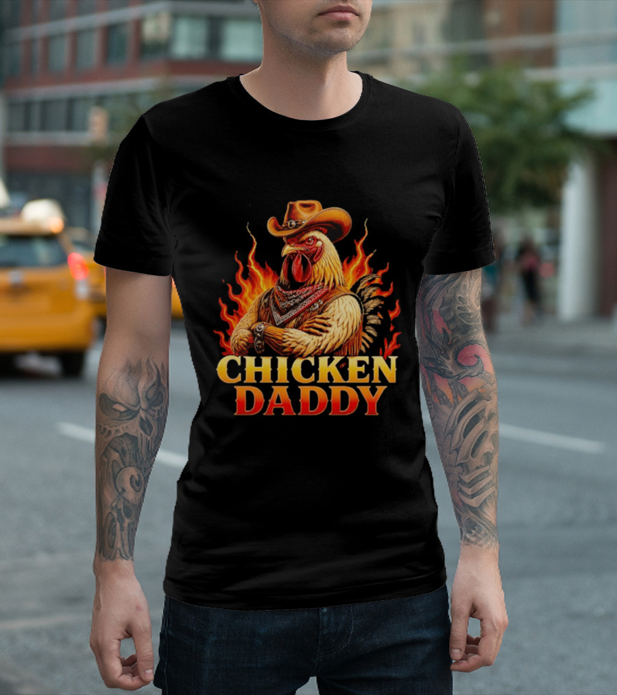 Chicken Daddy Cowboy Rooster With Flames And Bandana T-Shirt