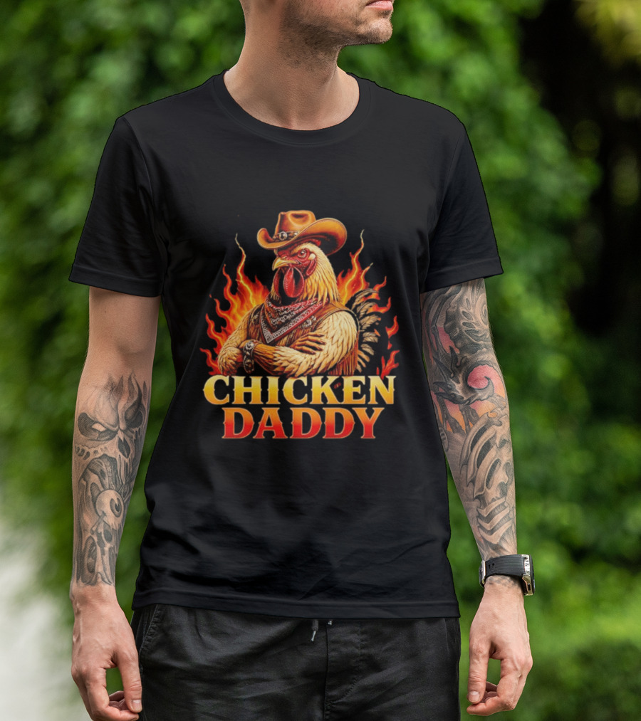 Chicken Daddy Cowboy Rooster With Flames And Bandana T-Shirt