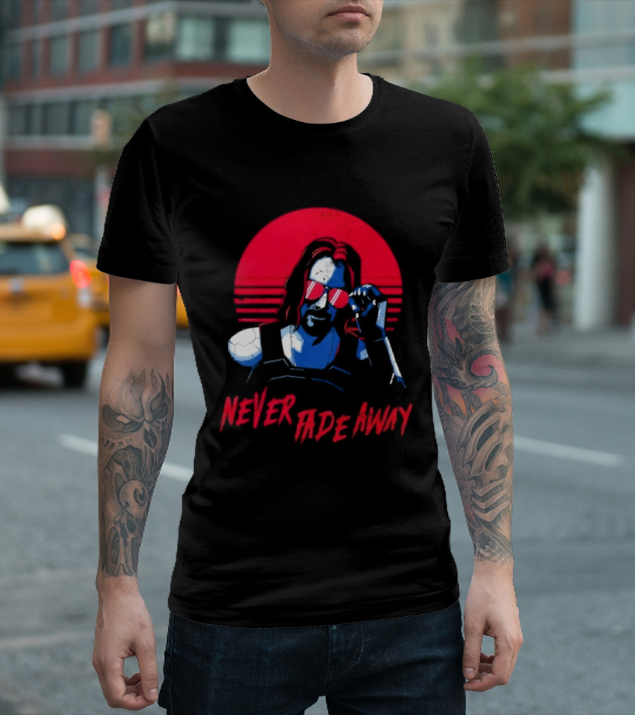 Johnny Silverhand Never Fade Away Retro Red Sun Glasses T-Shirt