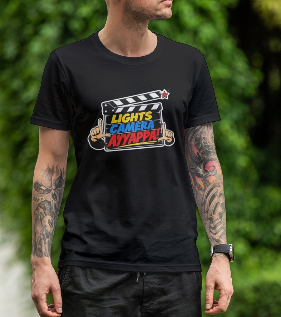 Lights Camera Ayyappa Clapperboard Theme With Film T-Shirt