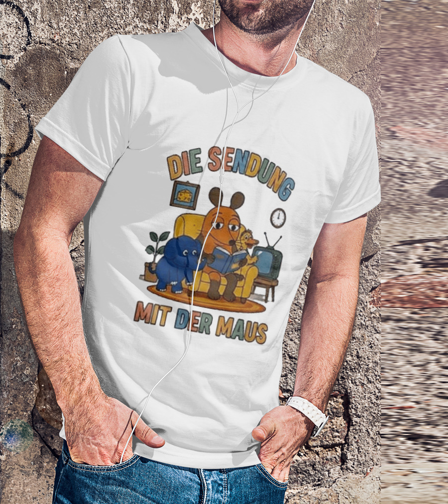 Die Sendung Mit Der Maus Cartoon Maus Ente Elefant Lesen Sitzung Wohnzimmeruhr T-Shirt