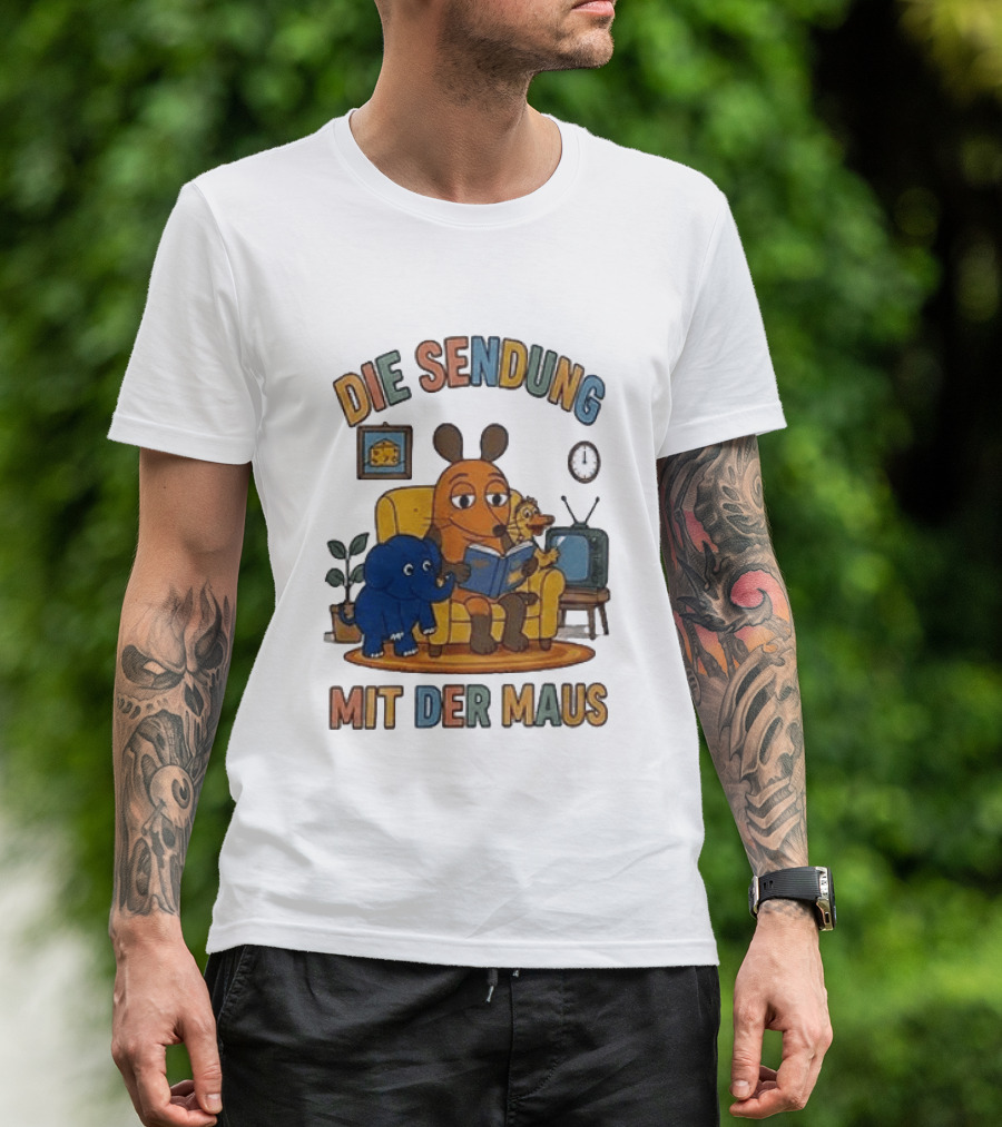 Die Sendung Mit Der Maus Cartoon Maus Ente Elefant Lesen Sitzung Wohnzimmeruhr T-Shirt