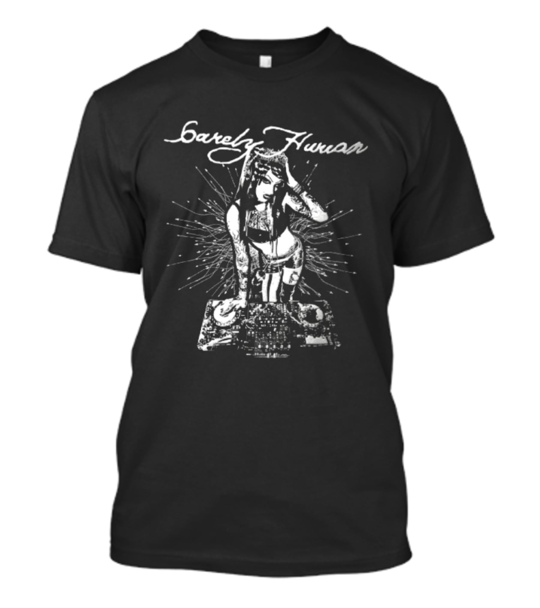Barely Human Tattooed DJ Turntables Stencil T-Shirt