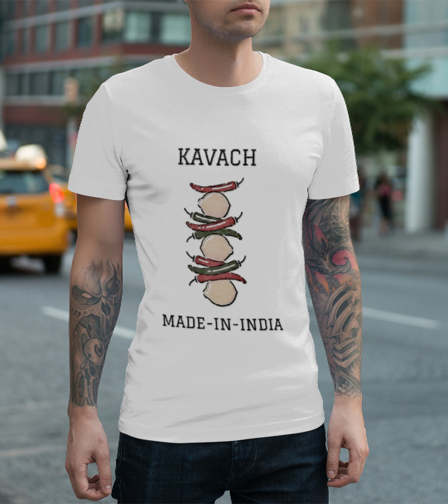 Kavach Made In India Cartoon Stacked Lemons And Chili Peppers T-Shirt