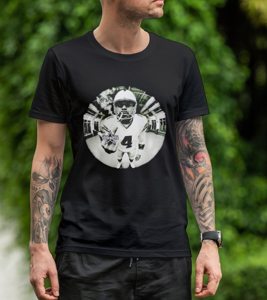 Dak Prescott Cowboys Number 4 Smoking وسط البنية التحتية T-Shirt