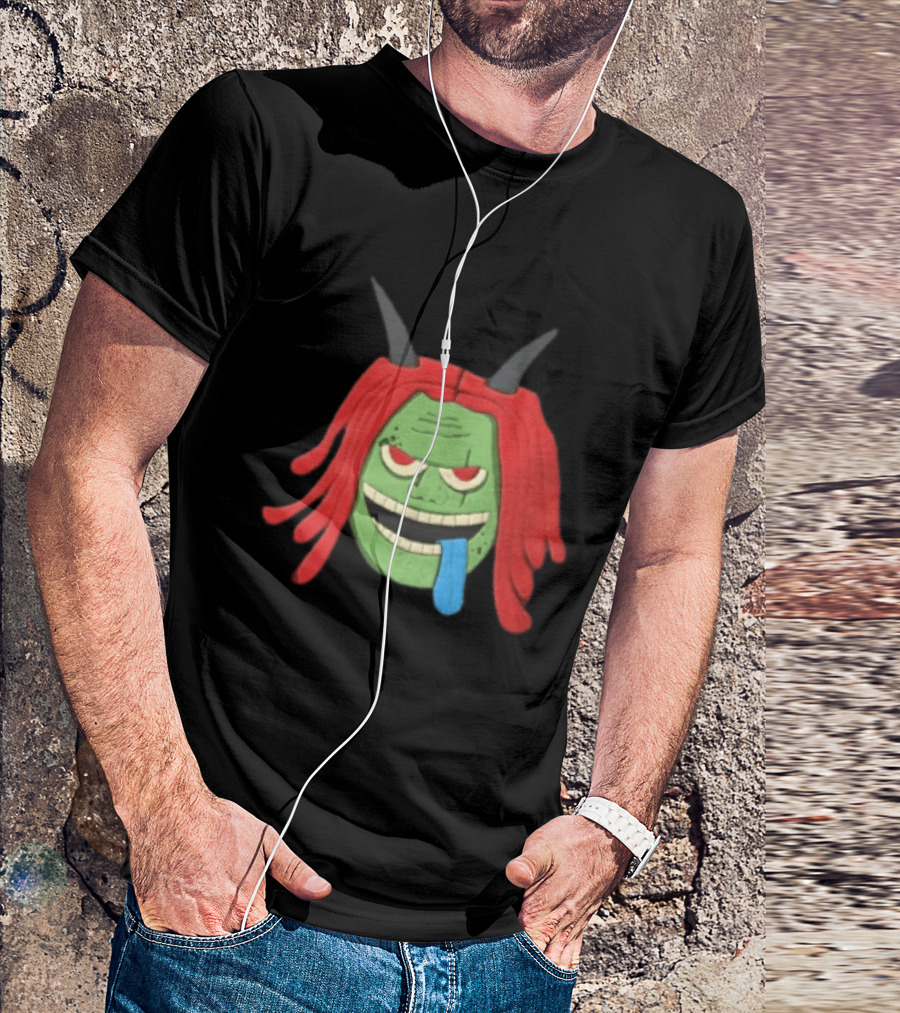 Trippie Redd Cartoon Green Devil Horns Red Hair Blue Tongue T-Shirt