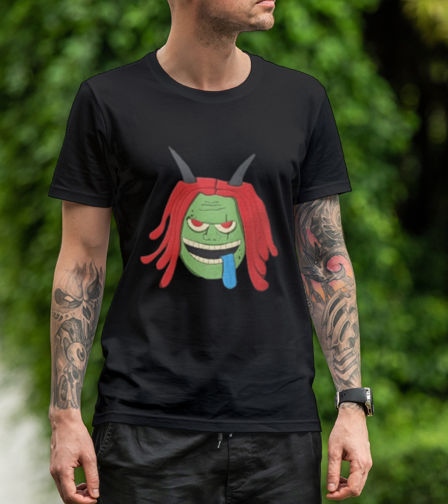 Trippie Redd Cartoon Green Devil Horns Red Hair Blue Tongue T-Shirt