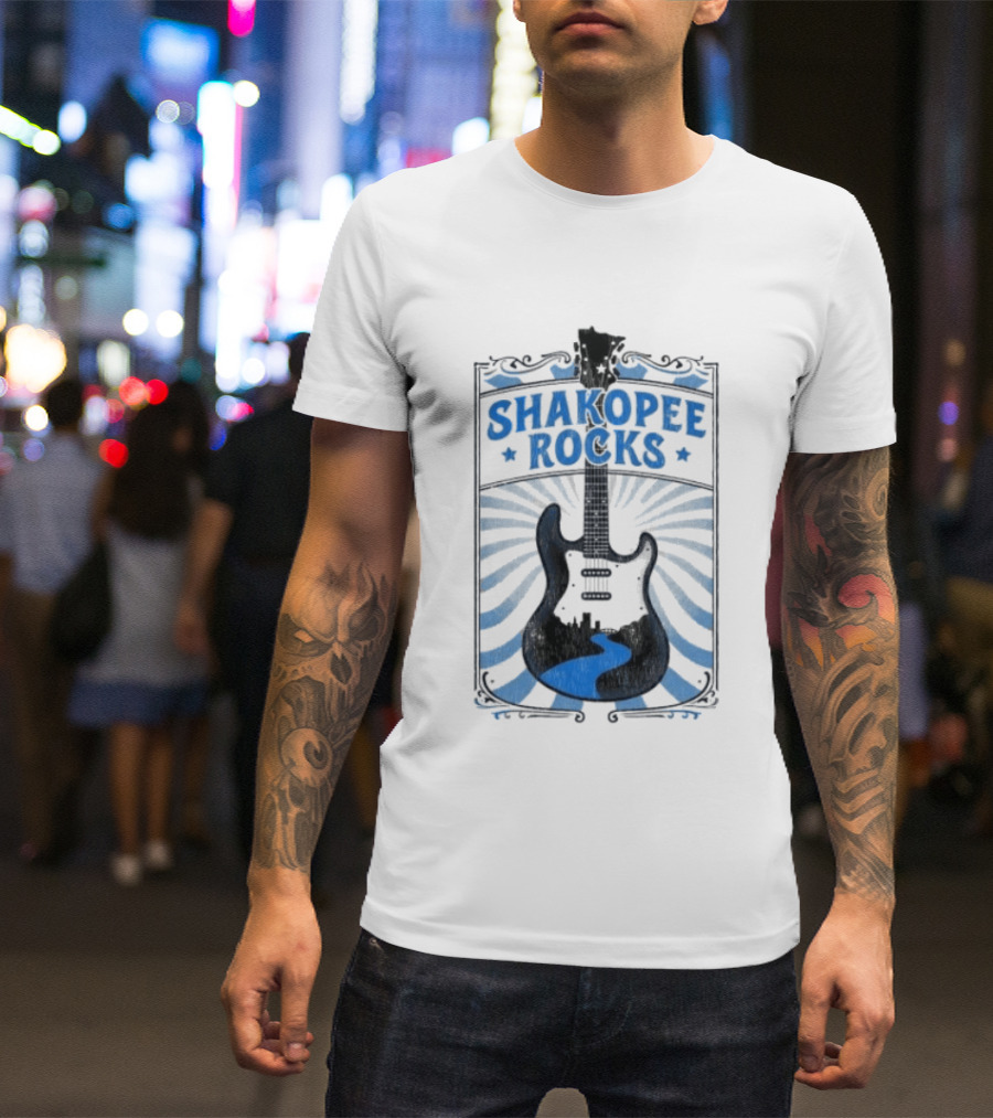 Shakopee Rocks Guitar Minnesota Rock And Roll Stripes T-Shirt