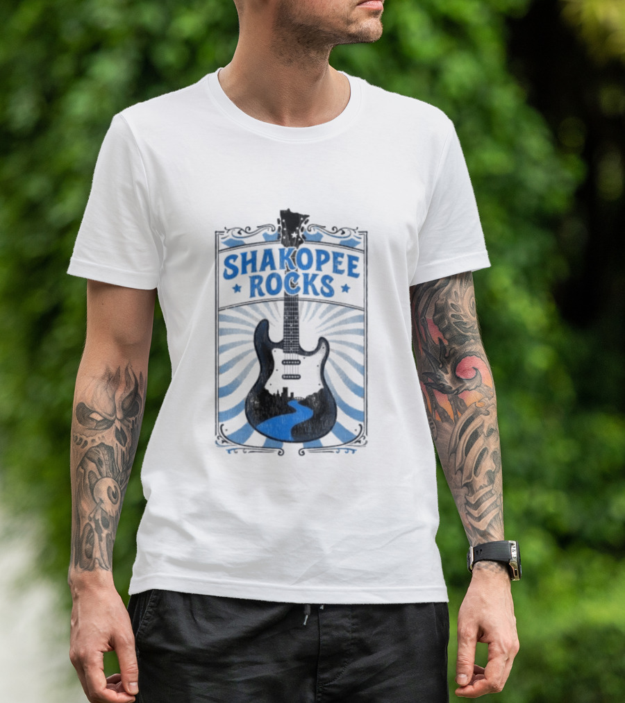 Shakopee Rocks Guitar Minnesota Rock And Roll Stripes T-Shirt