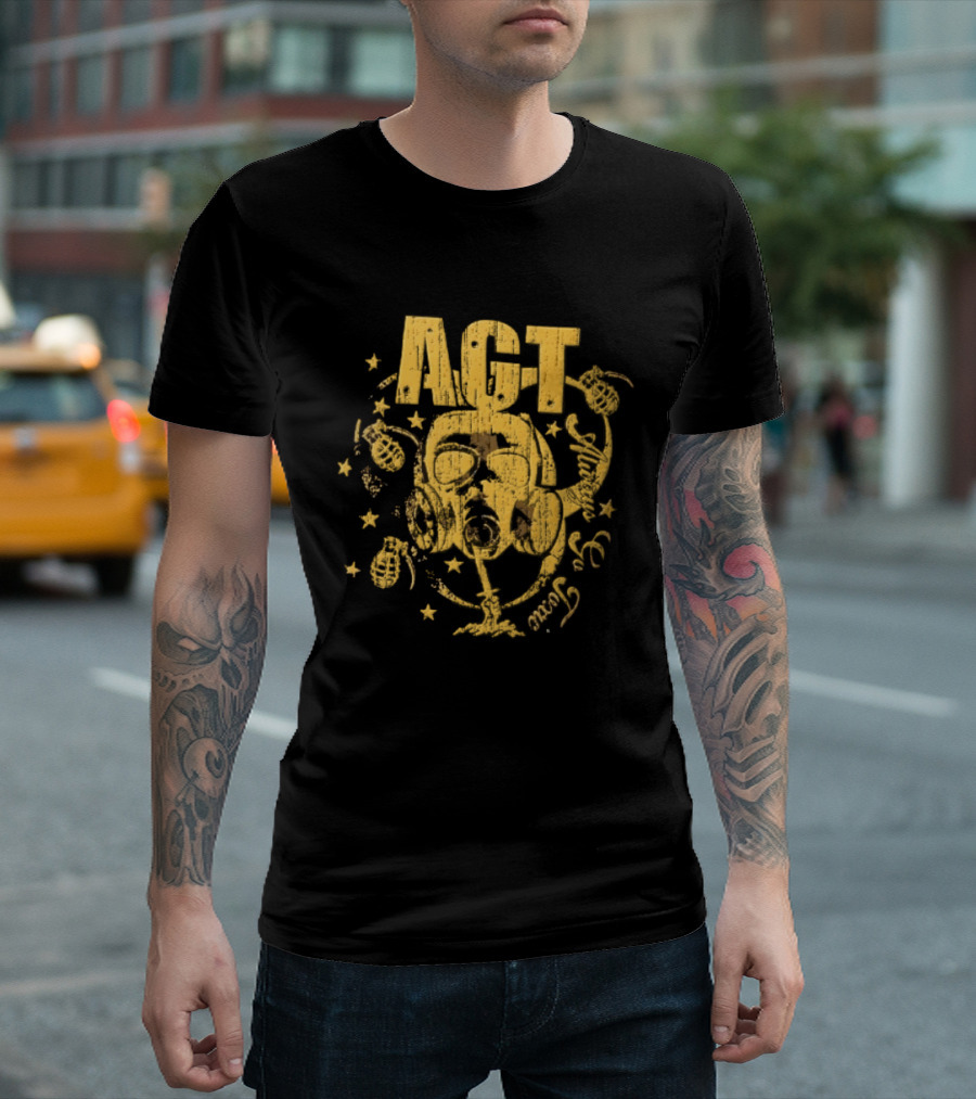 AGT Distressed Gas Mask Grenades Biohazard Stars T-Shirt