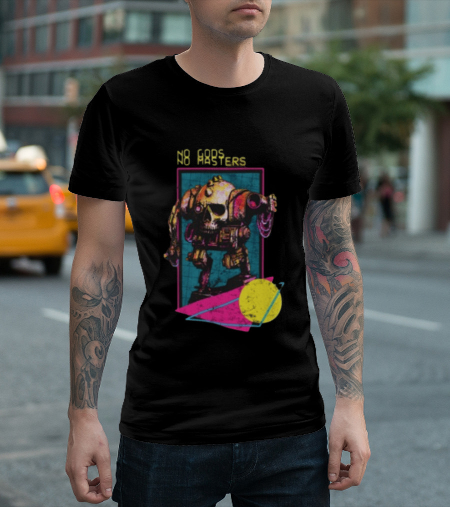 Black Magic Creative Store BMC No Gods No Masters Skull Robot T-Shirt