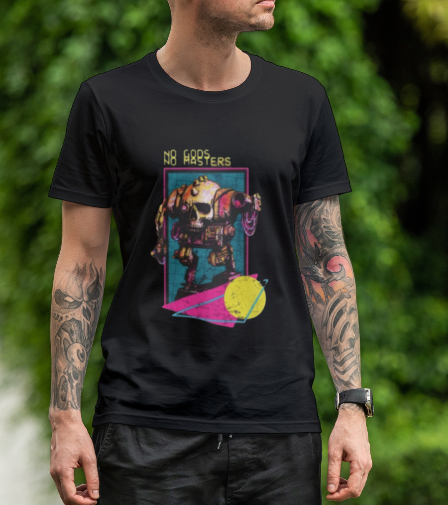 Black Magic Creative Store BMC No Gods No Masters Skull Robot T-Shirt