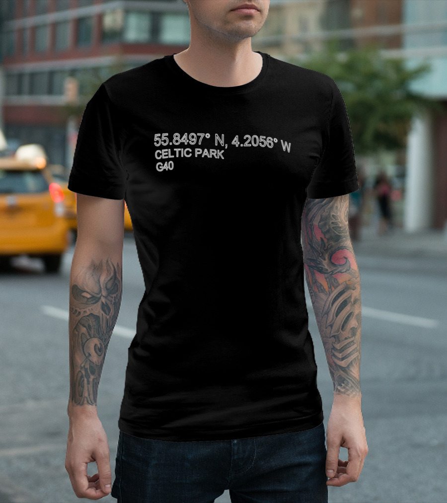 Celtic Park Coordinates 55.8497° N 4.2056° W G40 Glasgow Football Stadium T-Shirt
