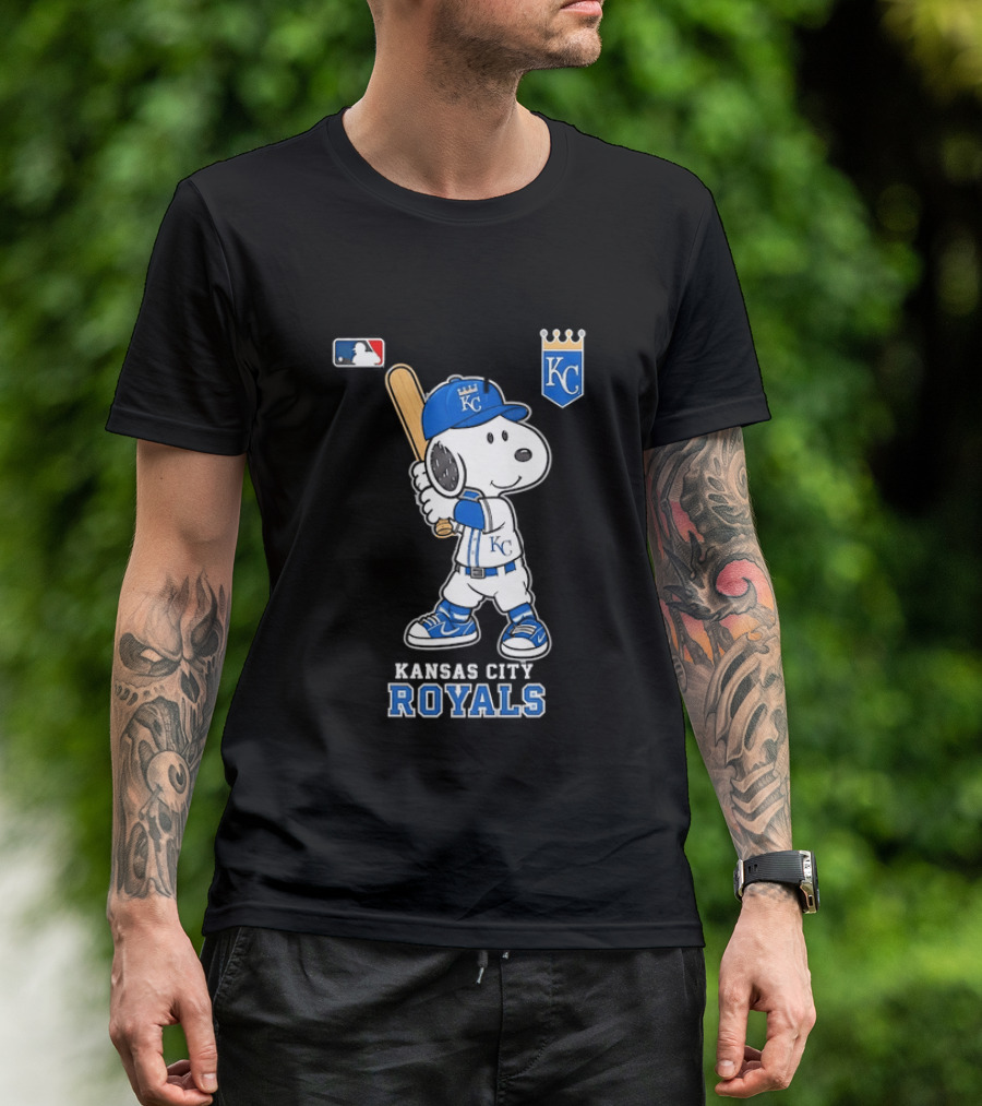 Snoopy Wearing Kansas City Royals Baseball Jersey Player MLB T-Shirt