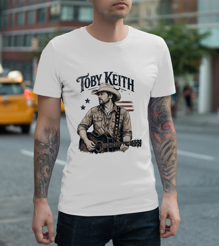 Toby Keith Raised Country Live Proud Guitar Cowboy Hat Stars Stripes T-Shirt