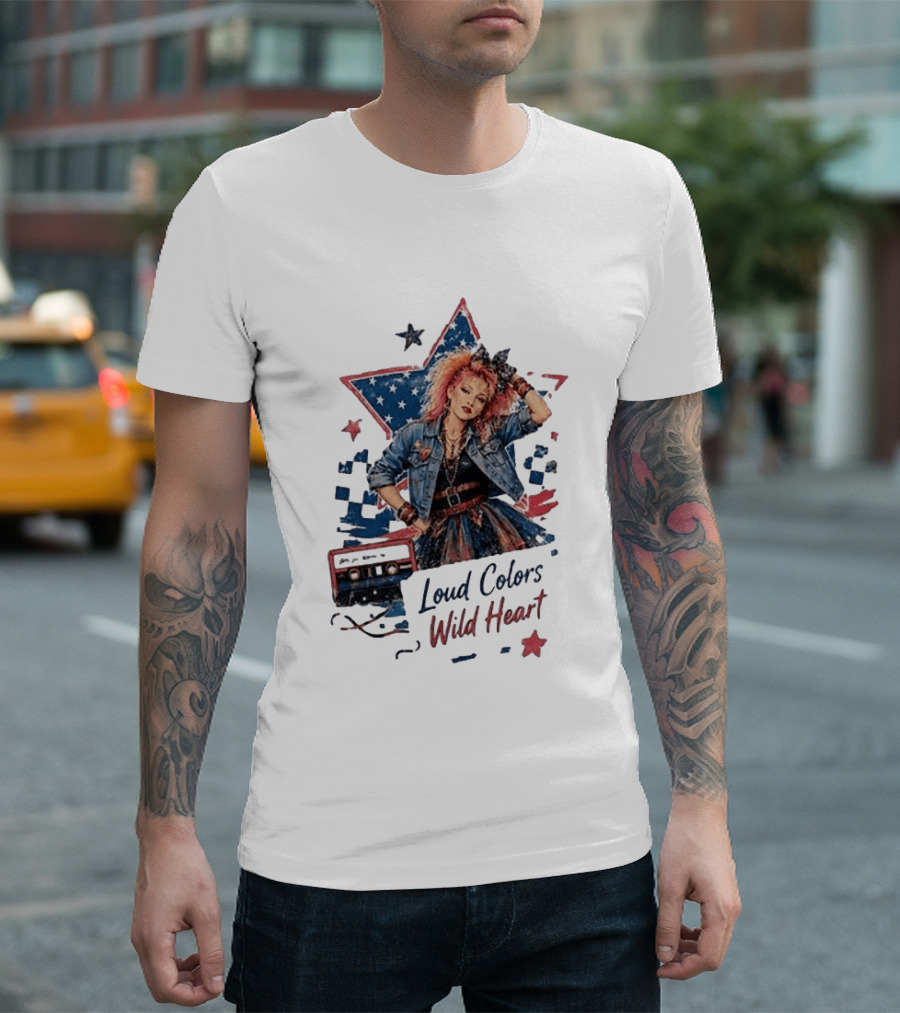 Cyndi Lauper Loud Colors Wild Heart Star Denim 80s Style Cassette T-Shirt