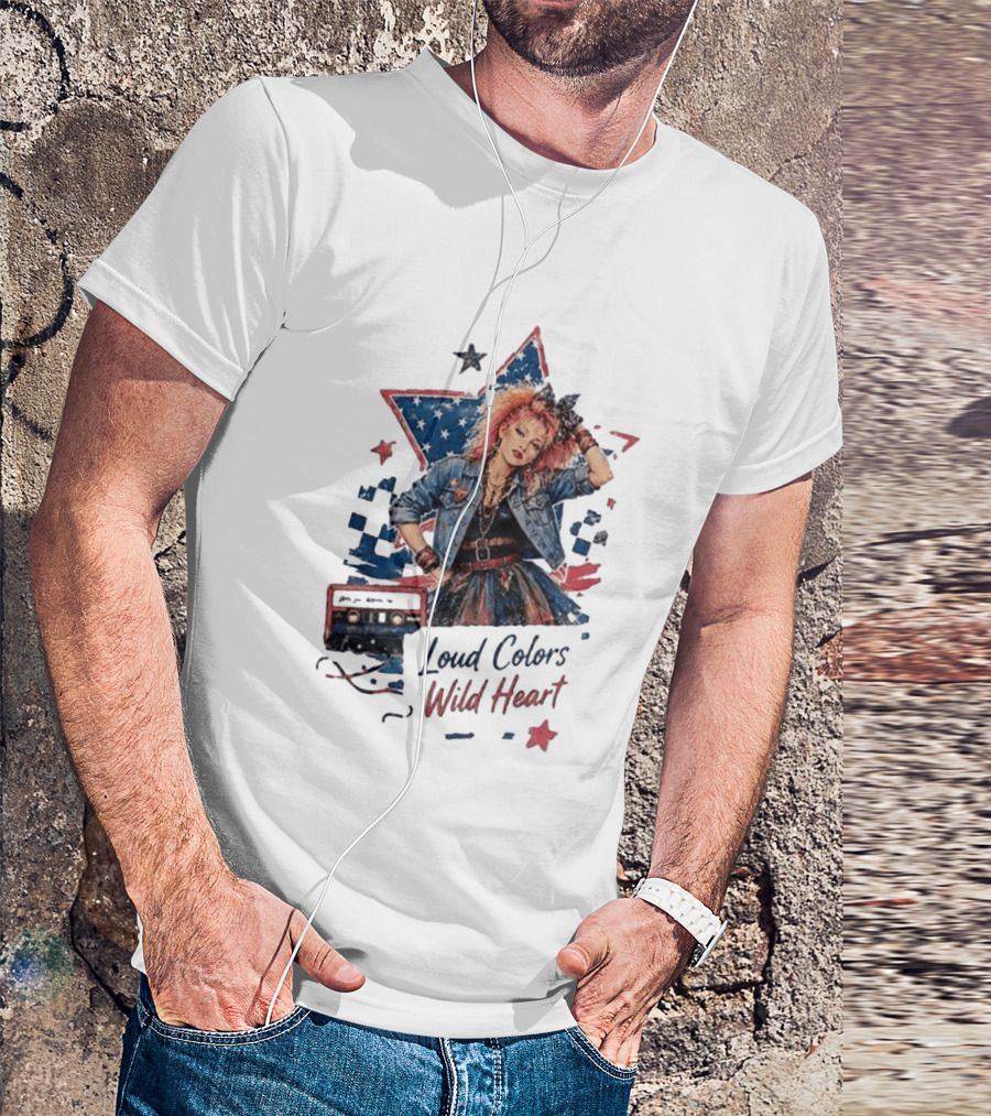 Cyndi Lauper Loud Colors Wild Heart Star Denim 80s Style Cassette T-Shirt