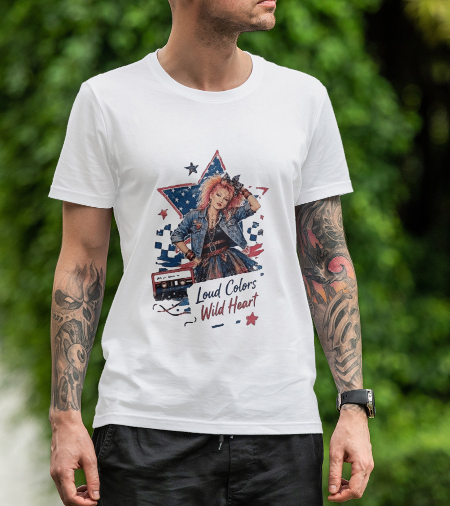 Cyndi Lauper Loud Colors Wild Heart Star Denim 80s Style Cassette T-Shirt