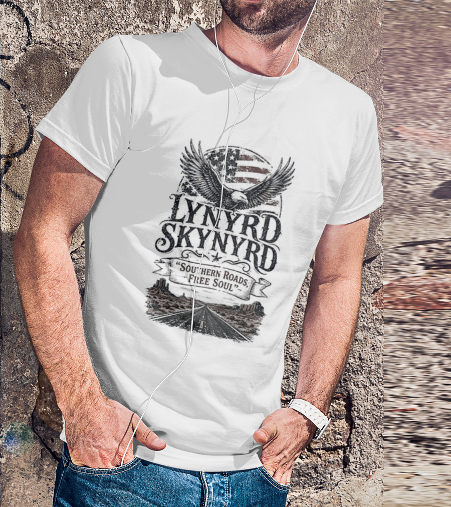 Lynyrd Skynyrd Southern Roads Free Soul American Flag Eagle T-Shirt