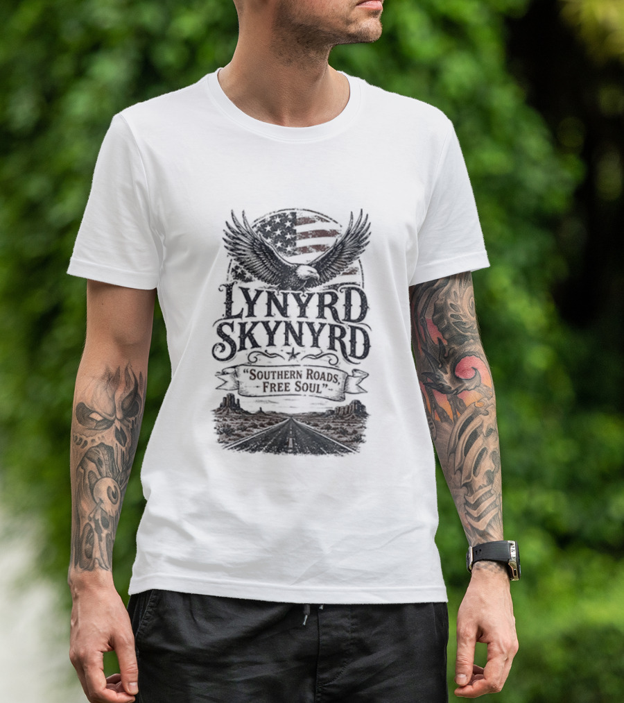 Lynyrd Skynyrd Southern Roads Free Soul American Flag Eagle T-Shirt