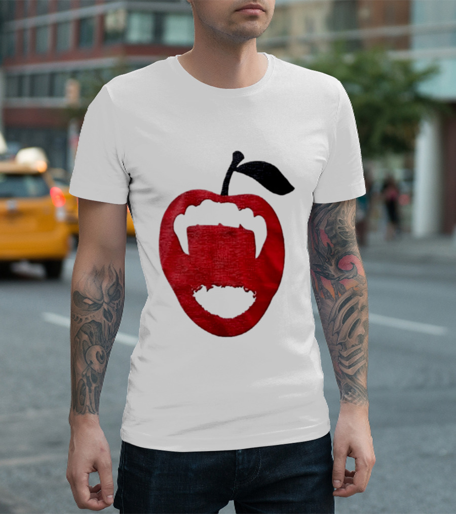 Red Apple Vampire Fangs Halloween Cutout T-Shirt