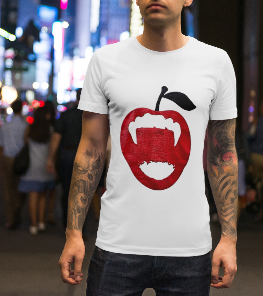 Red Apple Vampire Fangs Halloween Cutout T-Shirt