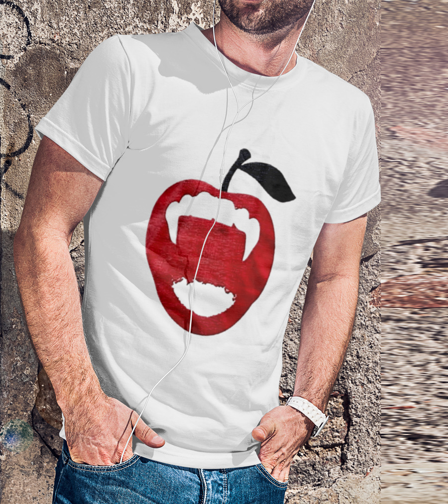Red Apple Vampire Fangs Halloween Cutout T-Shirt