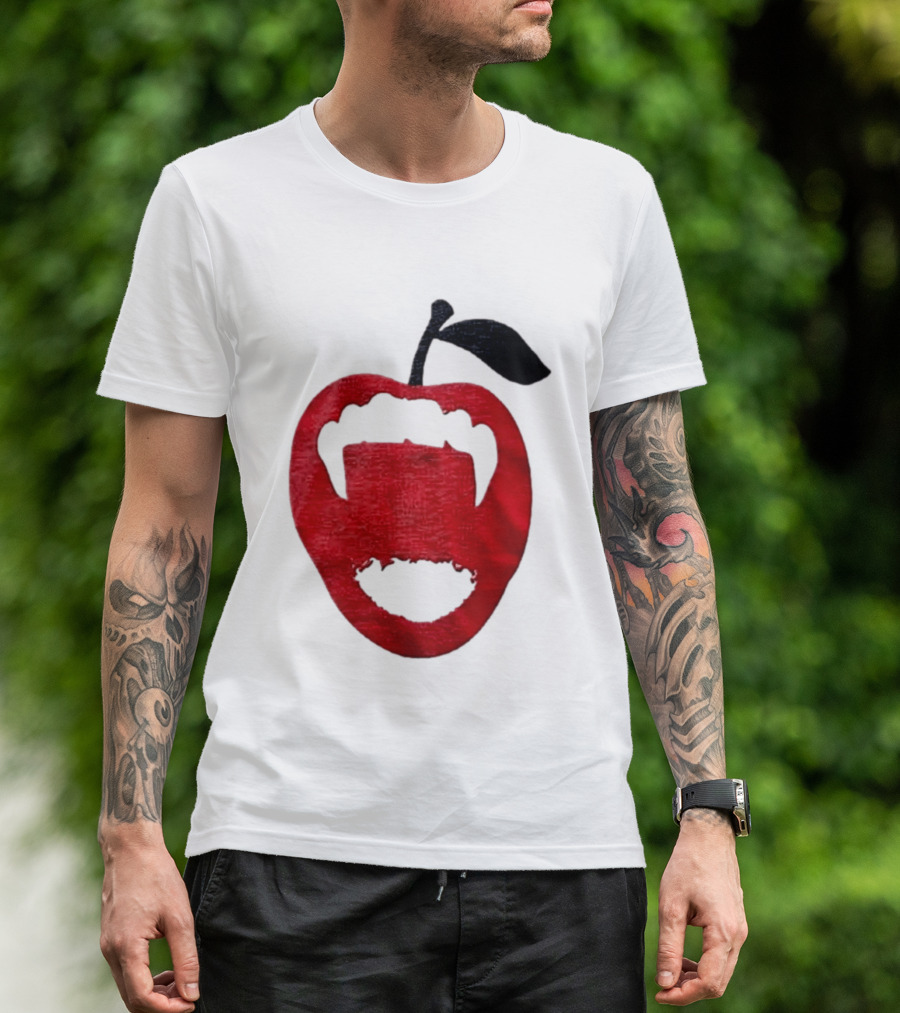 Red Apple Vampire Fangs Halloween Cutout T-Shirt