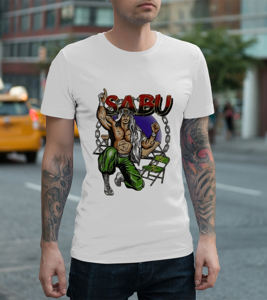 Sabu ECW Wrestling Terry Brunk Character Illustration With Chairs And Chains T-Shirt