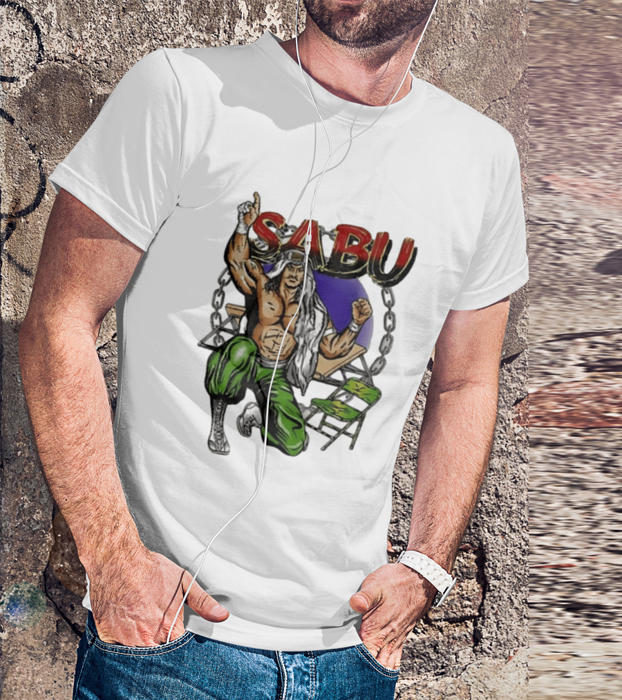 Sabu ECW Wrestling Terry Brunk Character Illustration With Chairs And Chains T-Shirt