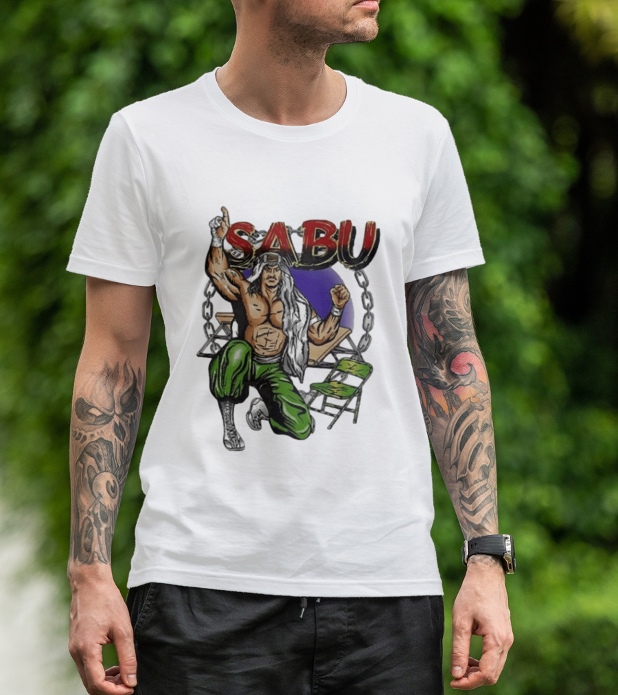 Sabu ECW Wrestling Terry Brunk Character Illustration With Chairs And Chains T-Shirt
