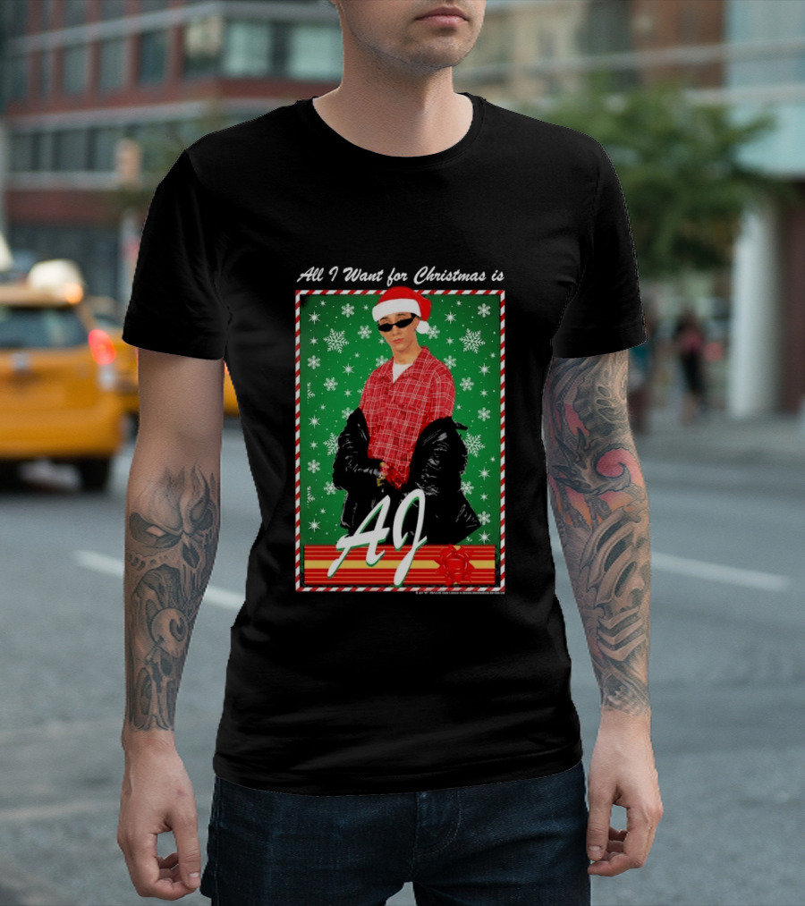 Backstreet Boys AJ All I Want For Christmas Santa Hat Snowflakes Junior T-Shirt