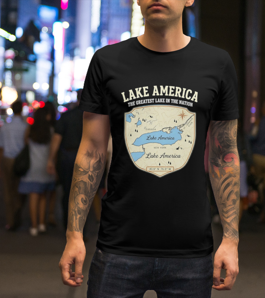 Lake America The Greatest Lake In The Nation Map Compass Cream T-Shirt